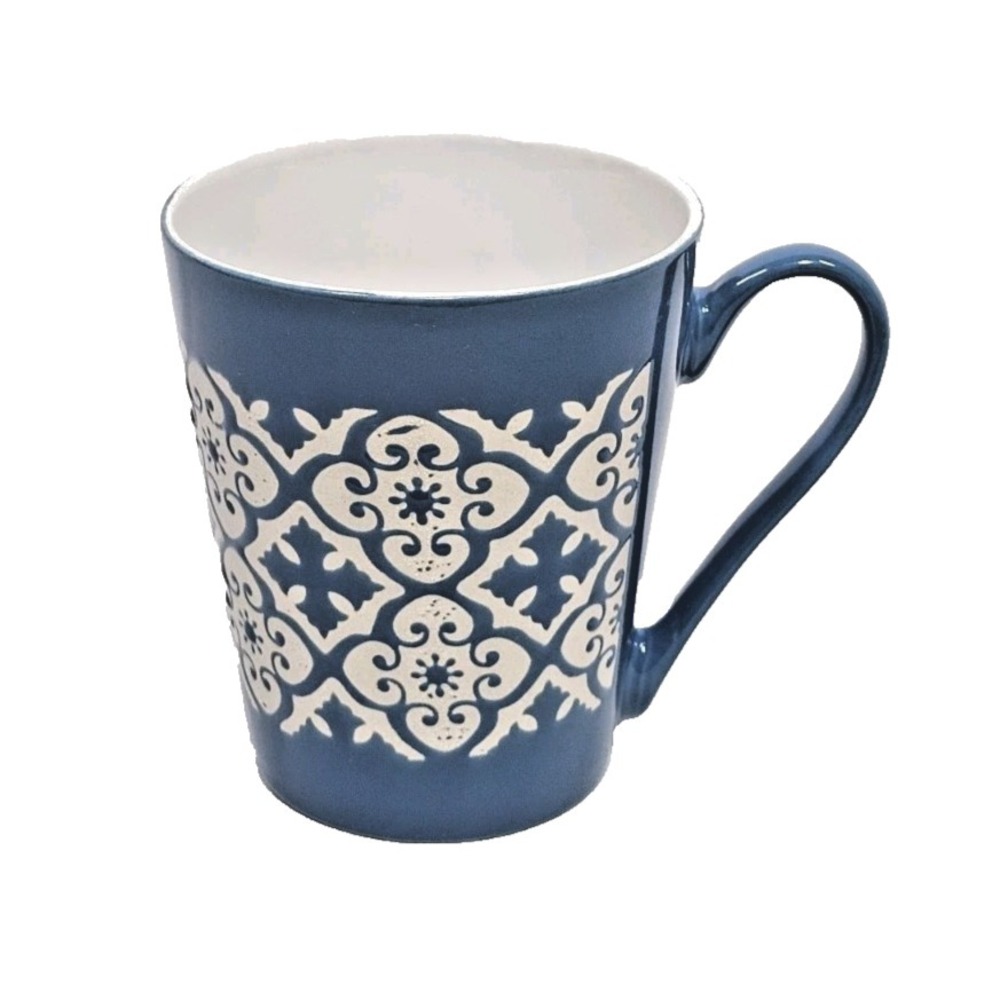 Etched Pattern Coffee Cup‎ Blue White Texture Design Home Decor Drink Mug